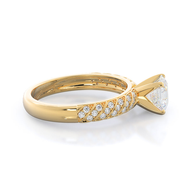 Asscher Cut Braided Row Diamond Engagement Ring with Lab Grown Diamond in 14KT Yellow Gold view 3
