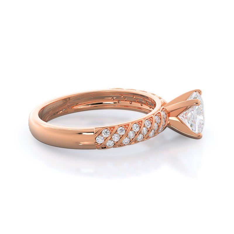 Cushion Cut Braided Row Diamond Engagement Ring with Lab Grown Diamond in 14KT Rose Gold view 3
