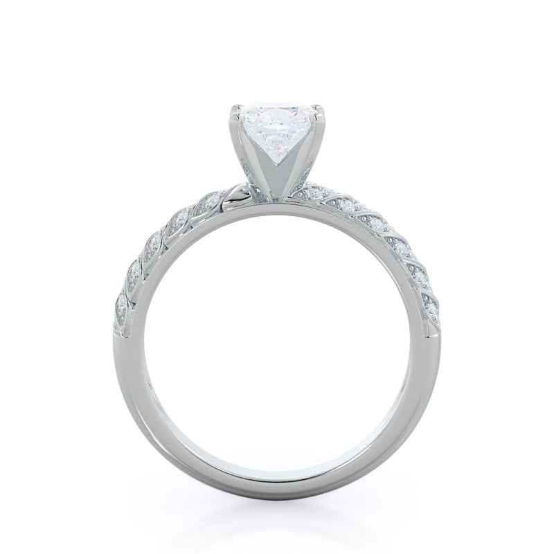 Cushion Cut Braided Row Diamond Engagement Ring with Lab Grown Diamond in 14KT Platinum view 2
