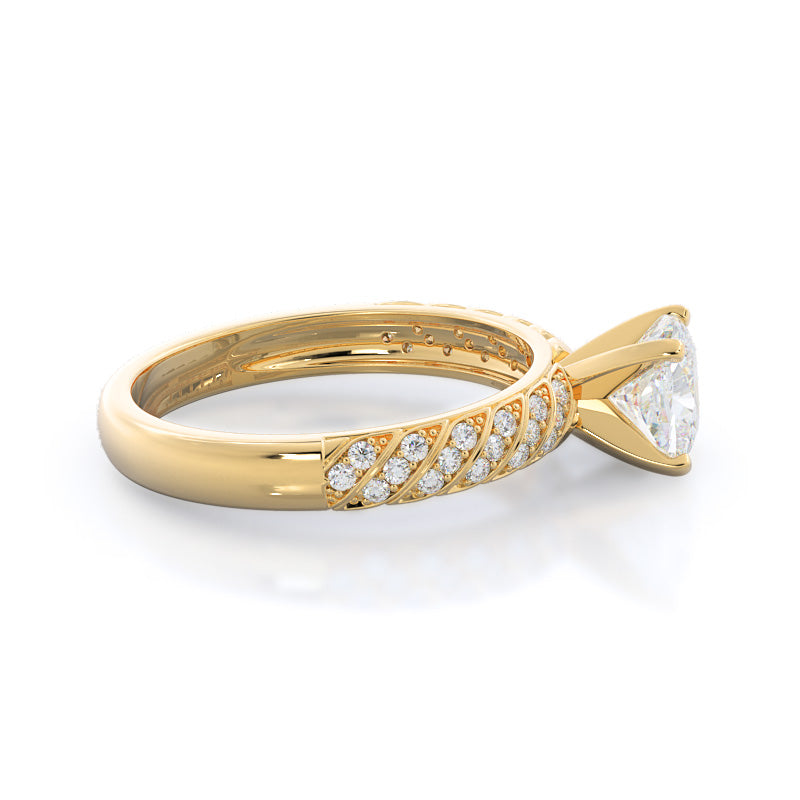 Cushion Cut Braided Row Diamond Engagement Ring with Lab Grown Diamond in 14KT Yellow Gold view 3
