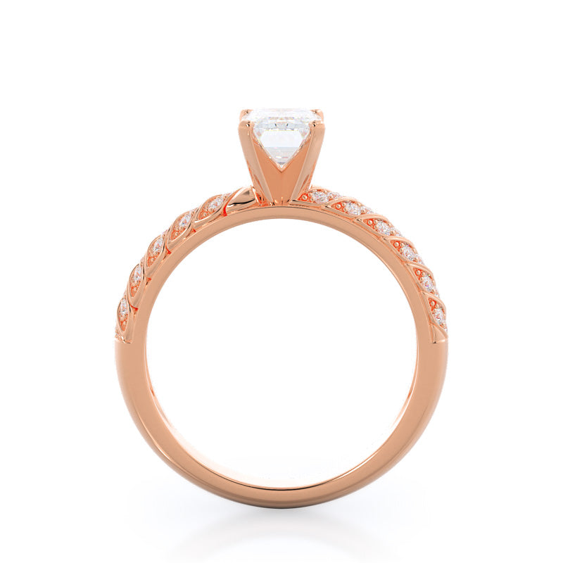 Emerald Cut Braided Row Diamond Engagement Ring with Lab Grown Diamond in 14KT Rose Gold view 2
