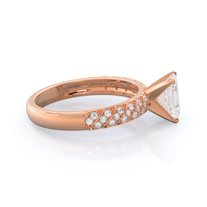 Emerald Cut Braided Row Diamond Engagement Ring with Lab Grown Diamond in 14KT Rose Gold view 3
