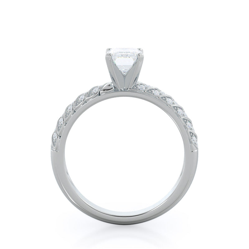 Emerald Cut Braided Row Diamond Engagement Ring with Lab Grown Diamond in 14KT Platinum view 2
