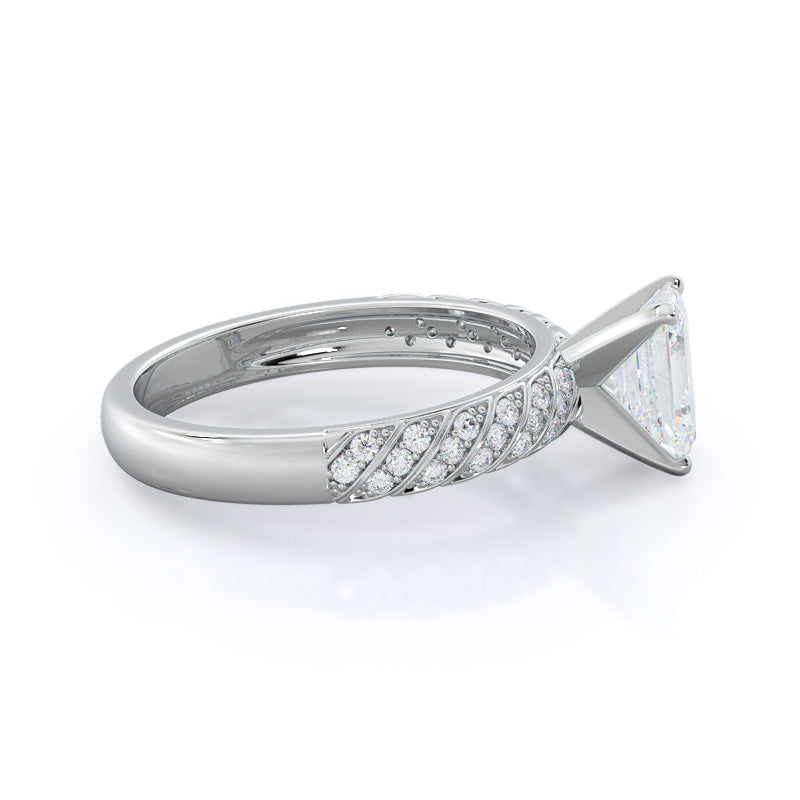Emerald Cut Braided Row Diamond Engagement Ring with Lab Grown Diamond in 14KT Platinum view 3
