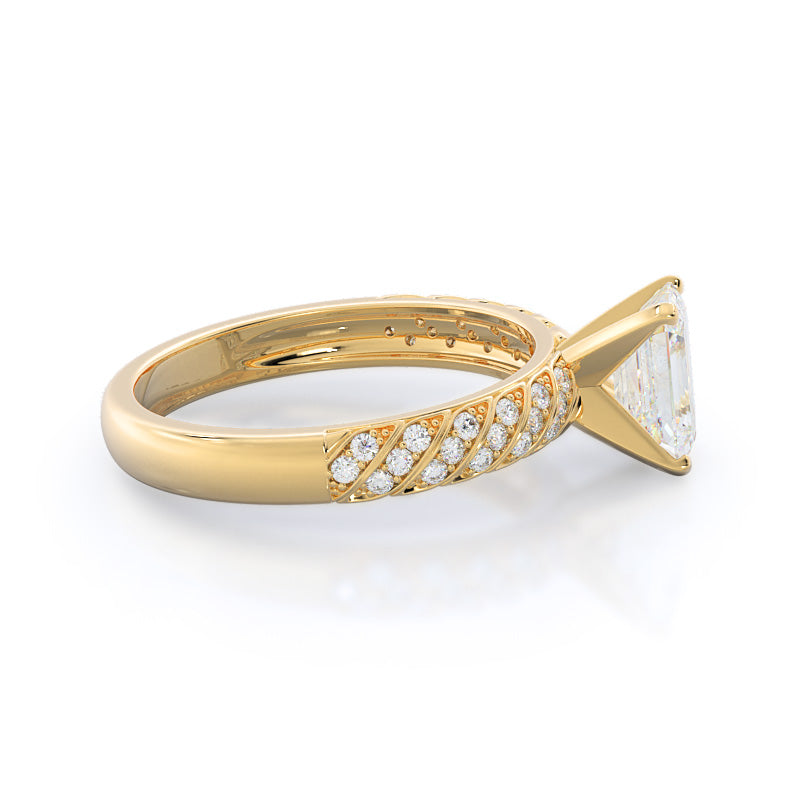 Emerald Cut Braided Row Diamond Engagement Ring with Lab Grown Diamond in 14KT Yellow Gold view 3
