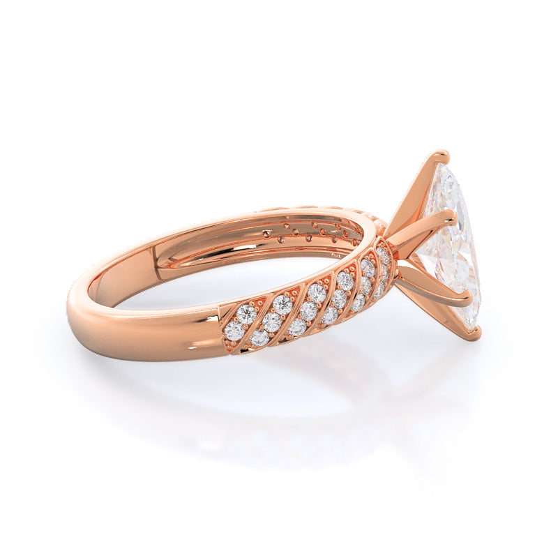 Marquise Cut Braided Row Diamond Engagement Ring with Lab Grown Diamond in 14KT Rose Gold view 3
