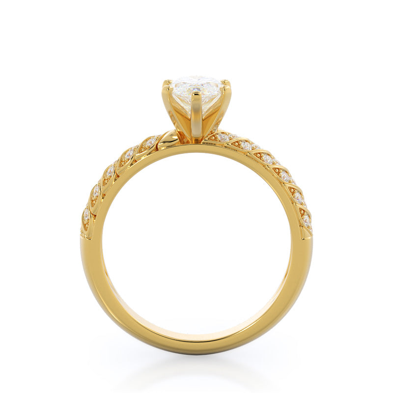 Marquise Cut Braided Row Diamond Engagement Ring with Lab Grown Diamond in 14KT Yellow Gold view 2
