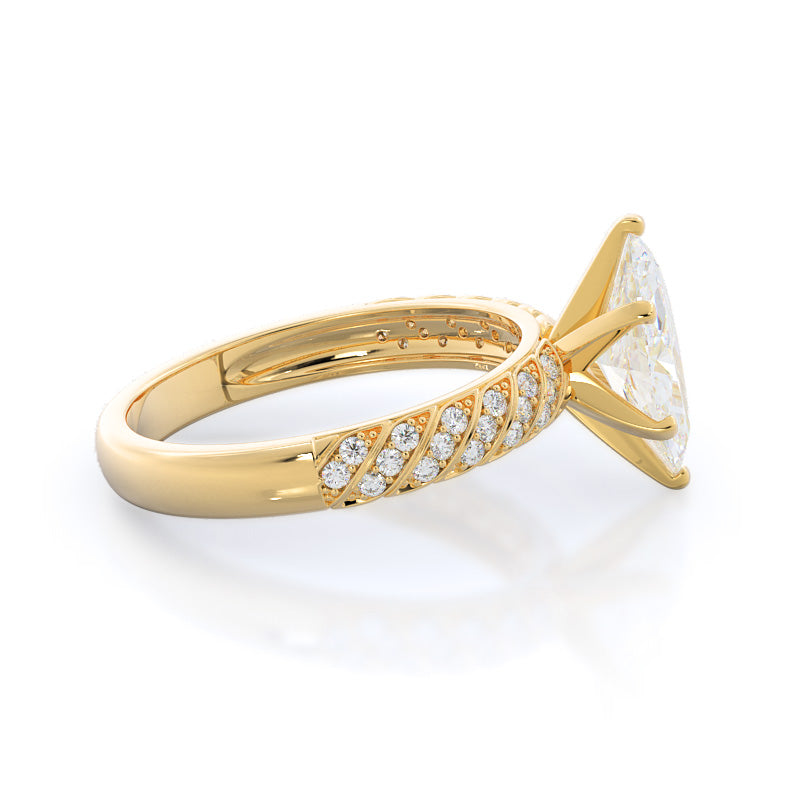 Marquise Cut Braided Row Diamond Engagement Ring with Lab Grown Diamond in 14KT Yellow Gold view 3
