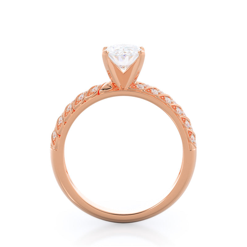 Oval Cut Braided Row Diamond Engagement Ring with Lab Grown Diamond in 14KT Rose Gold view 2
