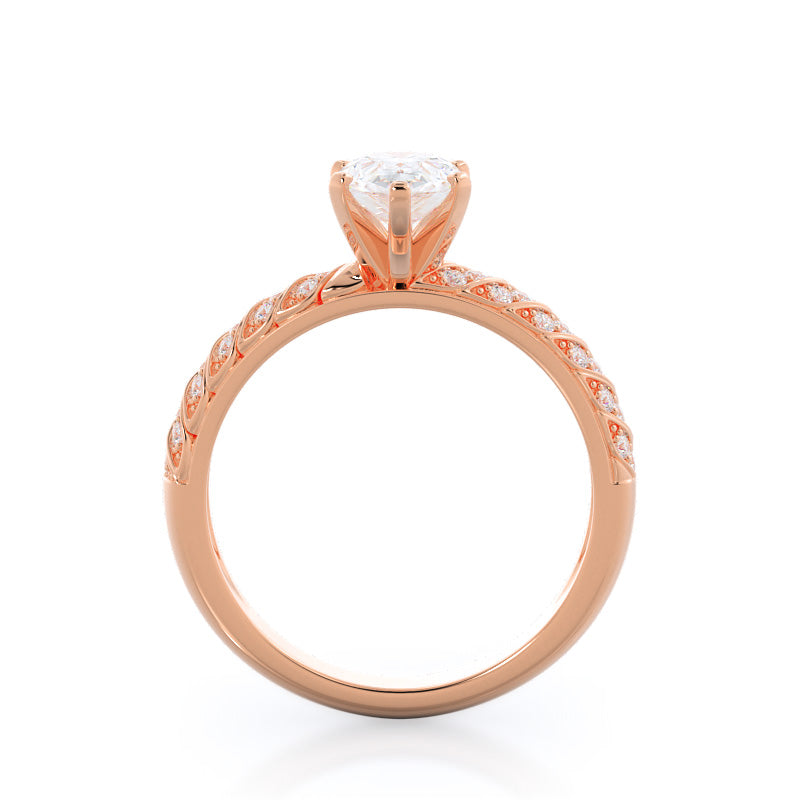 Pear Cut Braided Row Diamond Engagement Ring with Lab Grown Diamond in 14KT Rose Gold view 2
