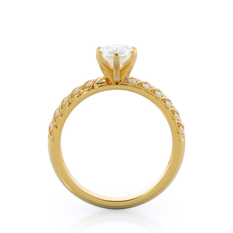 Pear Cut Braided Row Diamond Engagement Ring with Lab Grown Diamond in 14KT Yellow Gold view 2
