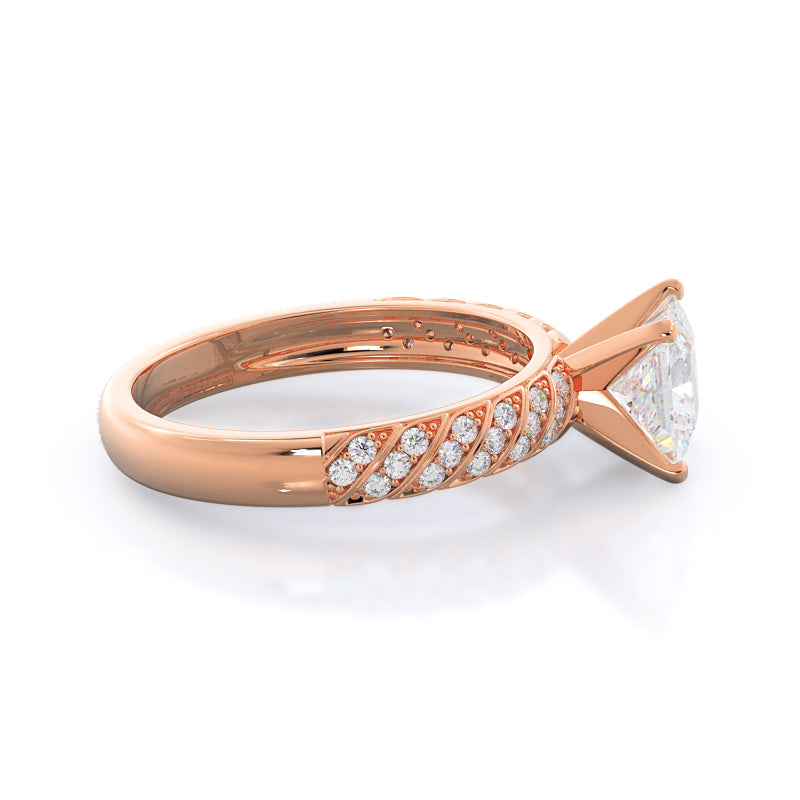 Princess Cut Braided Row Diamond Engagement Ring with Lab Grown Diamond in 14KT Rose Gold view 3
