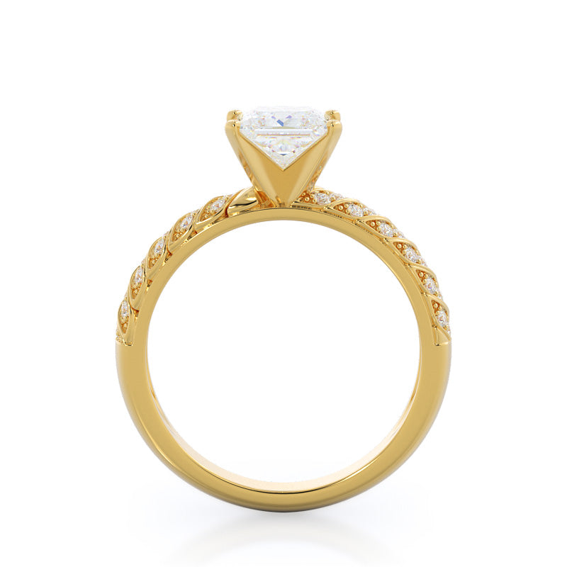 Princess Cut Braided Row Diamond Engagement Ring with Lab Grown Diamond in 14KT Yellow Gold view 2
