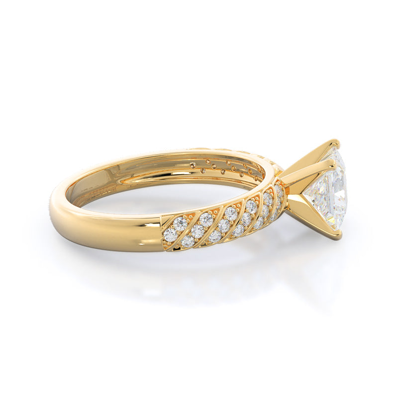 Princess Cut Braided Row Diamond Engagement Ring with Lab Grown Diamond in 14KT Yellow Gold view 3
