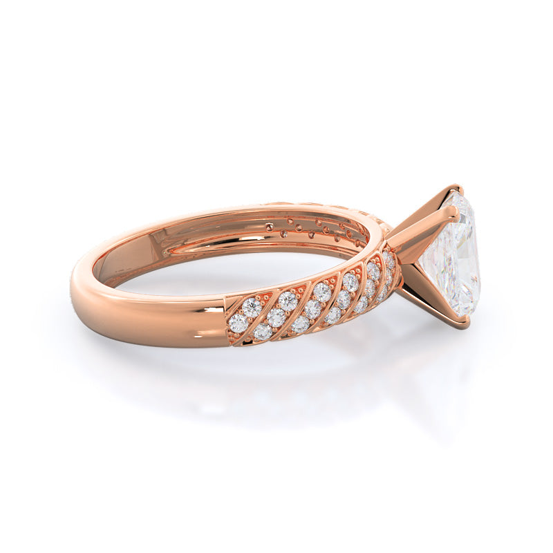 Radiant Cut Braided Row Diamond Engagement Ring with Lab Grown Diamond in 14KT Rose Gold view 3
