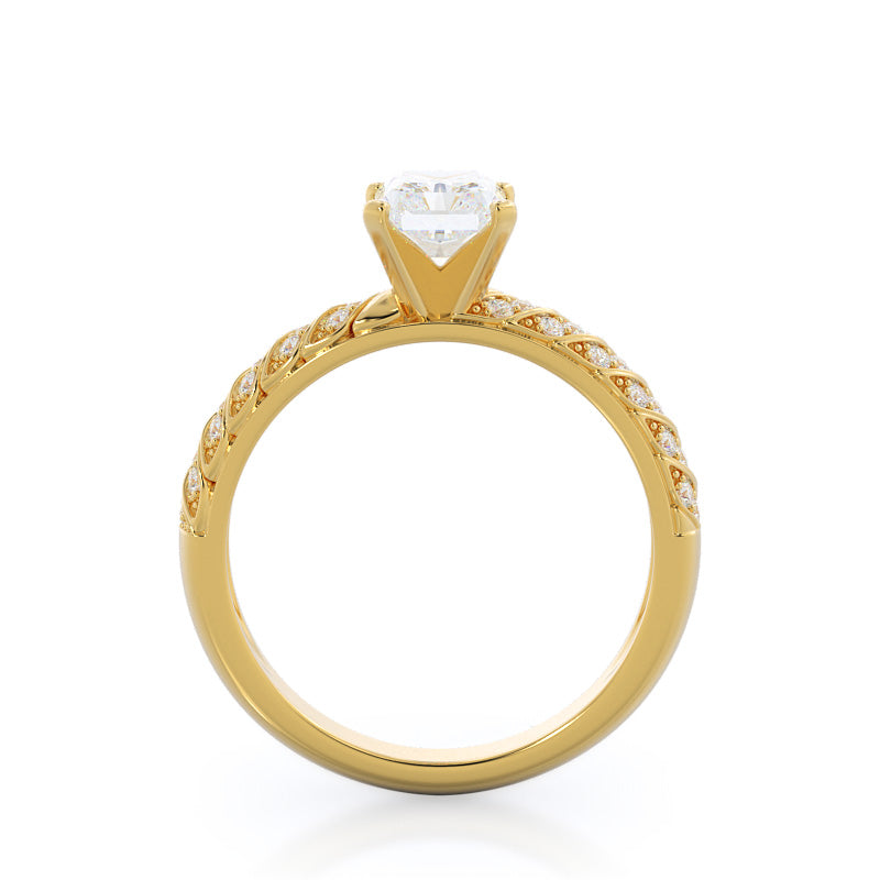 Radiant Cut Braided Row Diamond Engagement Ring with Lab Grown Diamond in 14KT Yellow Gold view 2

