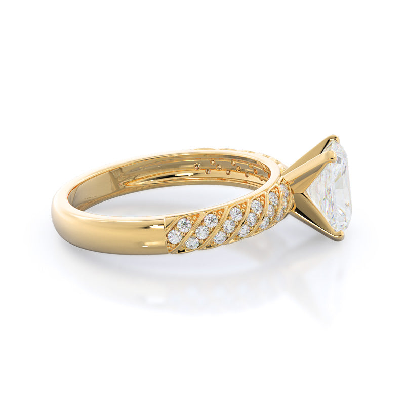 Radiant Cut Braided Row Diamond Engagement Ring with Lab Grown Diamond in 14KT Yellow Gold view 3
