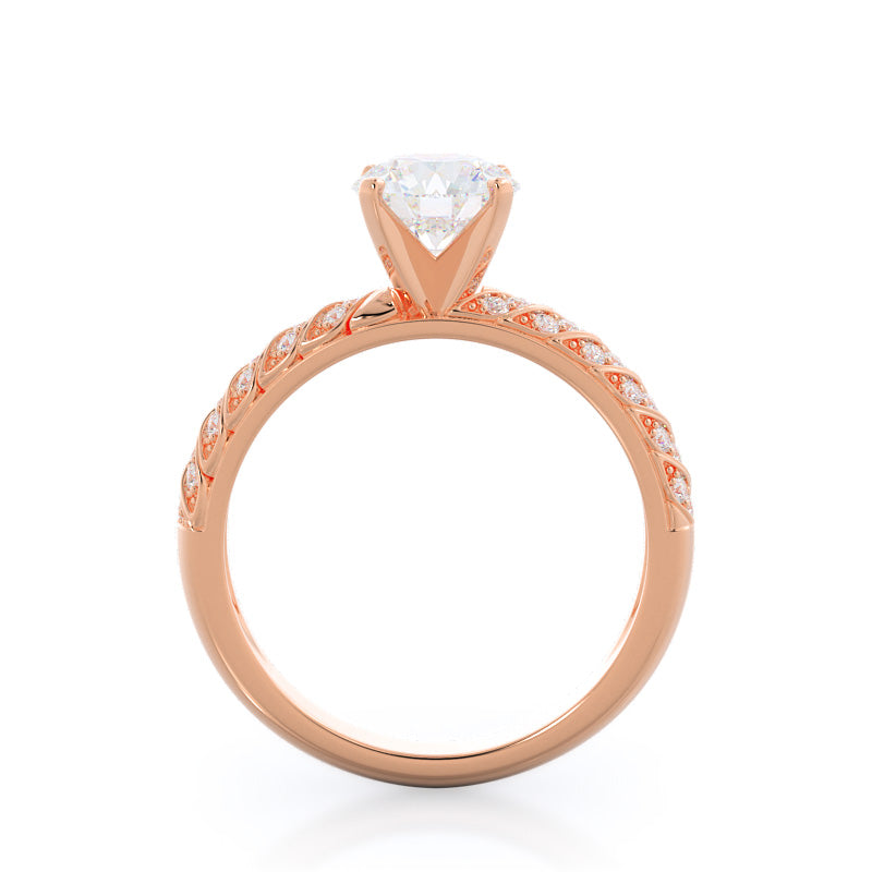 Round Cut Braided Row Diamond Engagement Ring with Lab Grown Diamond in 14KT Rose Gold view 2
