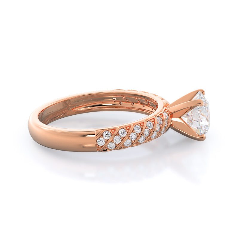 Round Cut Braided Row Diamond Engagement Ring with Lab Grown Diamond in 14KT Rose Gold view 3
