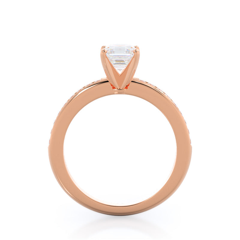 Asscher Cut Channel Set Diamond Engagement Ring with Lab Grown Diamond in 14KT Rose Gold view 2
