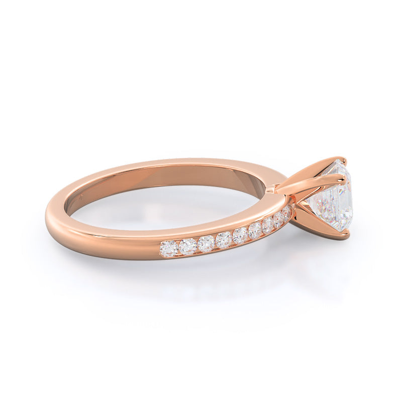 Asscher Cut Channel Set Diamond Engagement Ring with Lab Grown Diamond in 14KT Rose Gold view 3
