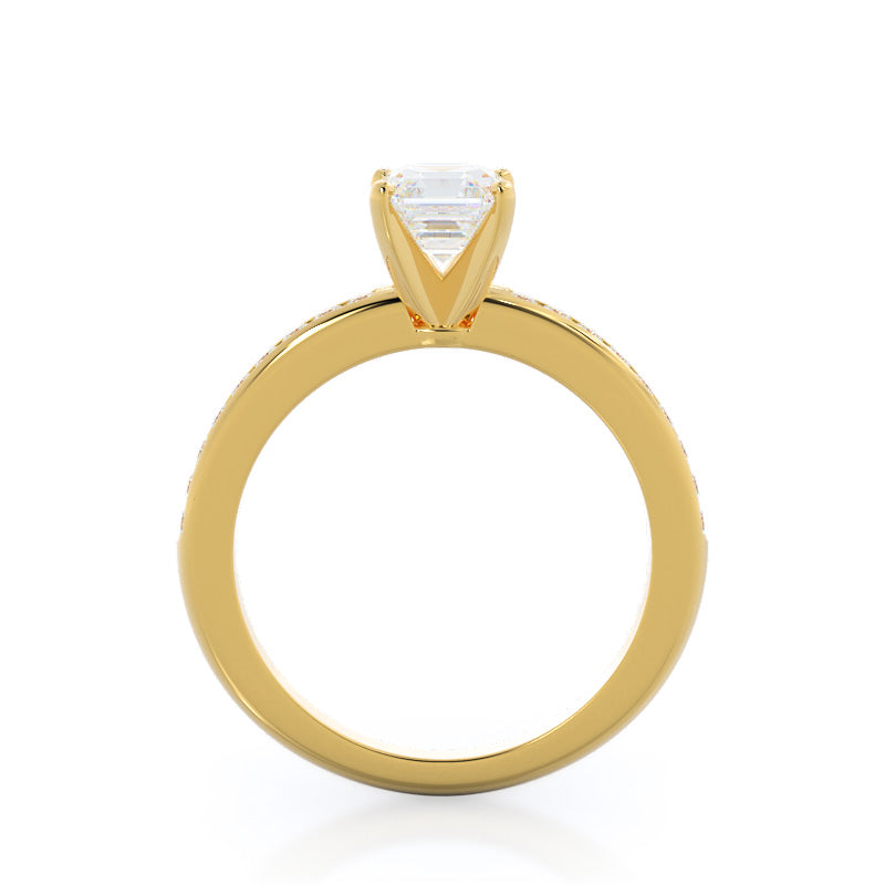 Asscher Cut Channel Set Diamond Engagement Ring with Lab Grown Diamond in 14KT Yellow Gold view 2

