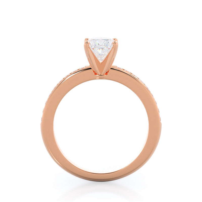 Cushion Cut Channel Set Diamond Engagement Ring with Lab Grown Diamond in 14KT Rose Gold view 2
