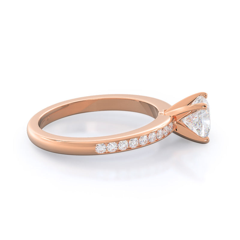 Cushion Cut Channel Set Diamond Engagement Ring with Lab Grown Diamond in 14KT Rose Gold view 3
