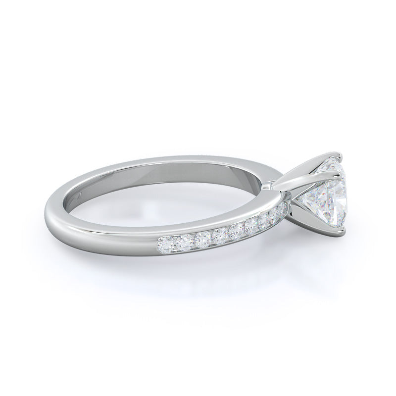 Cushion Cut Channel Set Diamond Engagement Ring with Lab Grown Diamond in 14KT Platinum view 3

