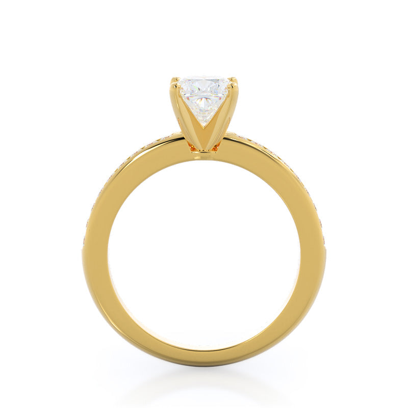 Cushion Cut Channel Set Diamond Engagement Ring with Lab Grown Diamond in 14KT Yellow Gold view 2
