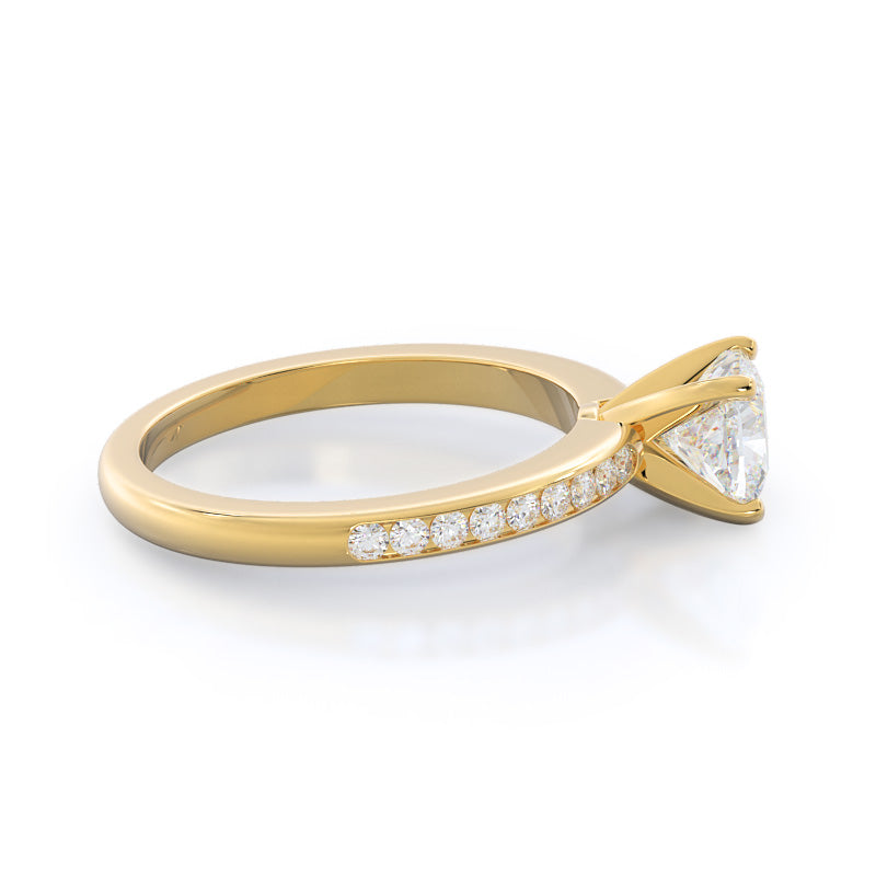 Cushion Cut Channel Set Diamond Engagement Ring with Lab Grown Diamond in 14KT Yellow Gold view 3

