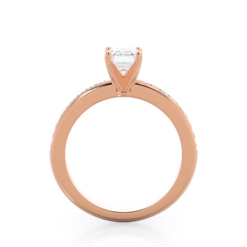 Emerald Cut Channel Set Diamond Engagement Ring with Lab Grown Diamond in 14KT Rose Gold view 2
