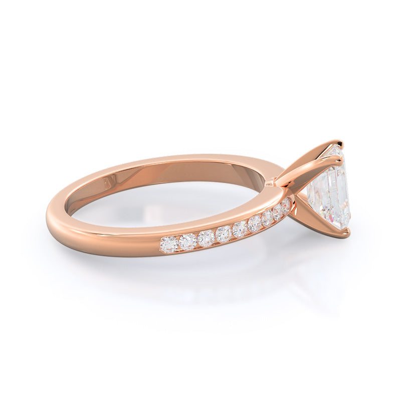 Emerald Cut Channel Set Diamond Engagement Ring with Lab Grown Diamond in 14KT Rose Gold view 3
