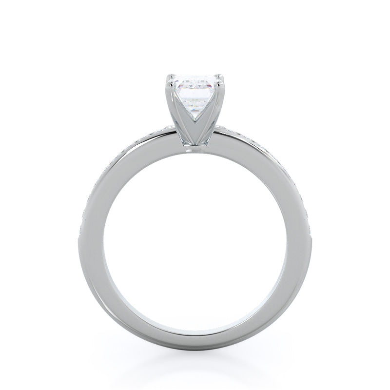 Emerald Cut Channel Set Diamond Engagement Ring with Lab Grown Diamond in 14KT Platinum view 2
