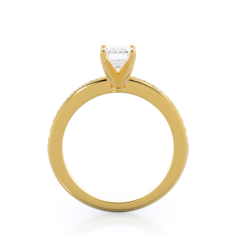 Emerald Cut Channel Set Diamond Engagement Ring with Lab Grown Diamond in 14KT Yellow Gold view 2
