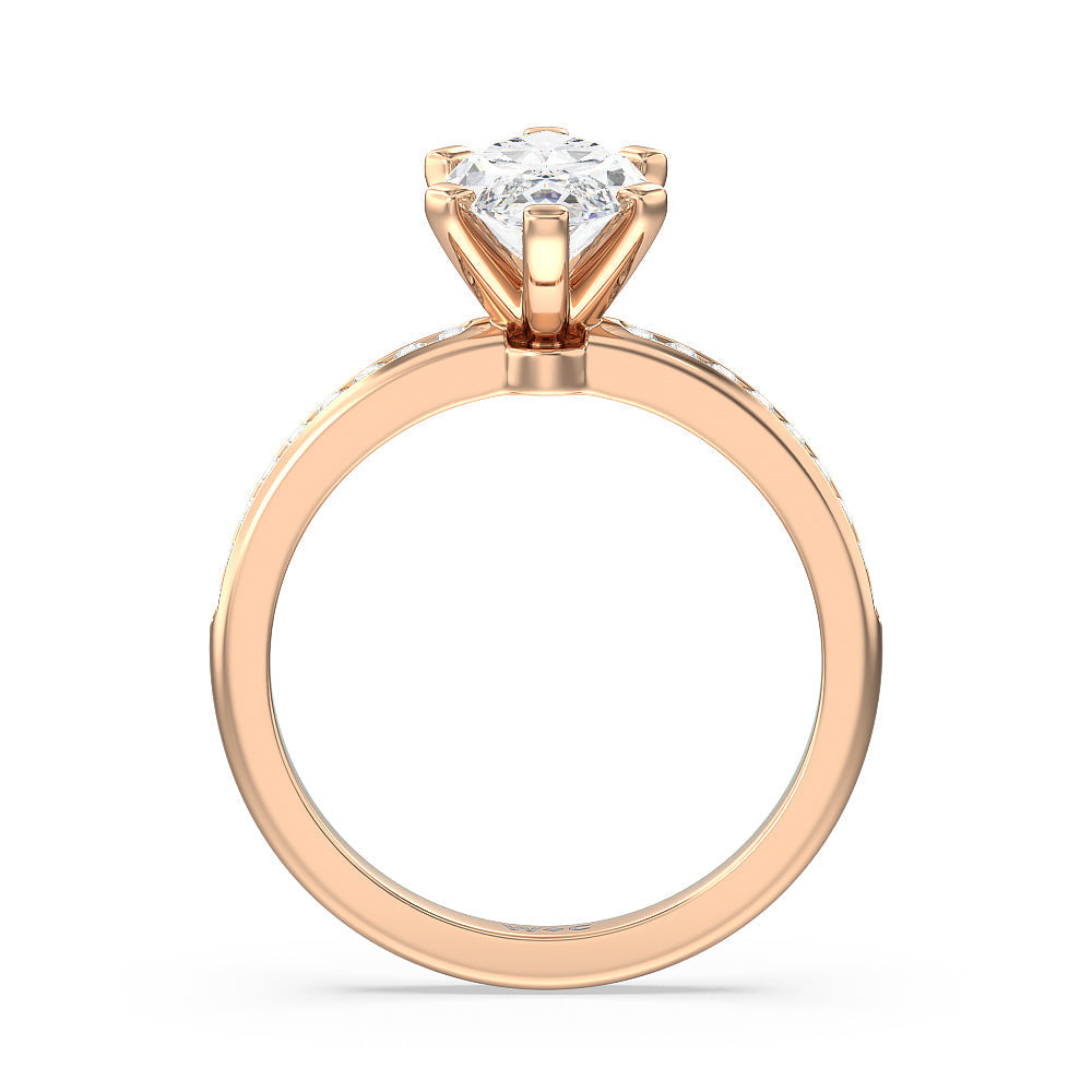 Marquise Cut Channel Set Diamond Engagement Ring with Lab Grown Diamond in 14KT Rose Gold view 2
