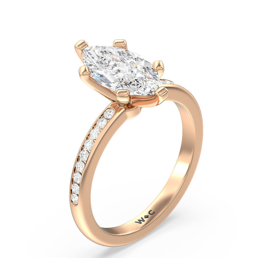 Marquise Cut Channel Set Diamond Engagement Ring with Lab Grown Diamond in 14KT Rose Gold view 3
