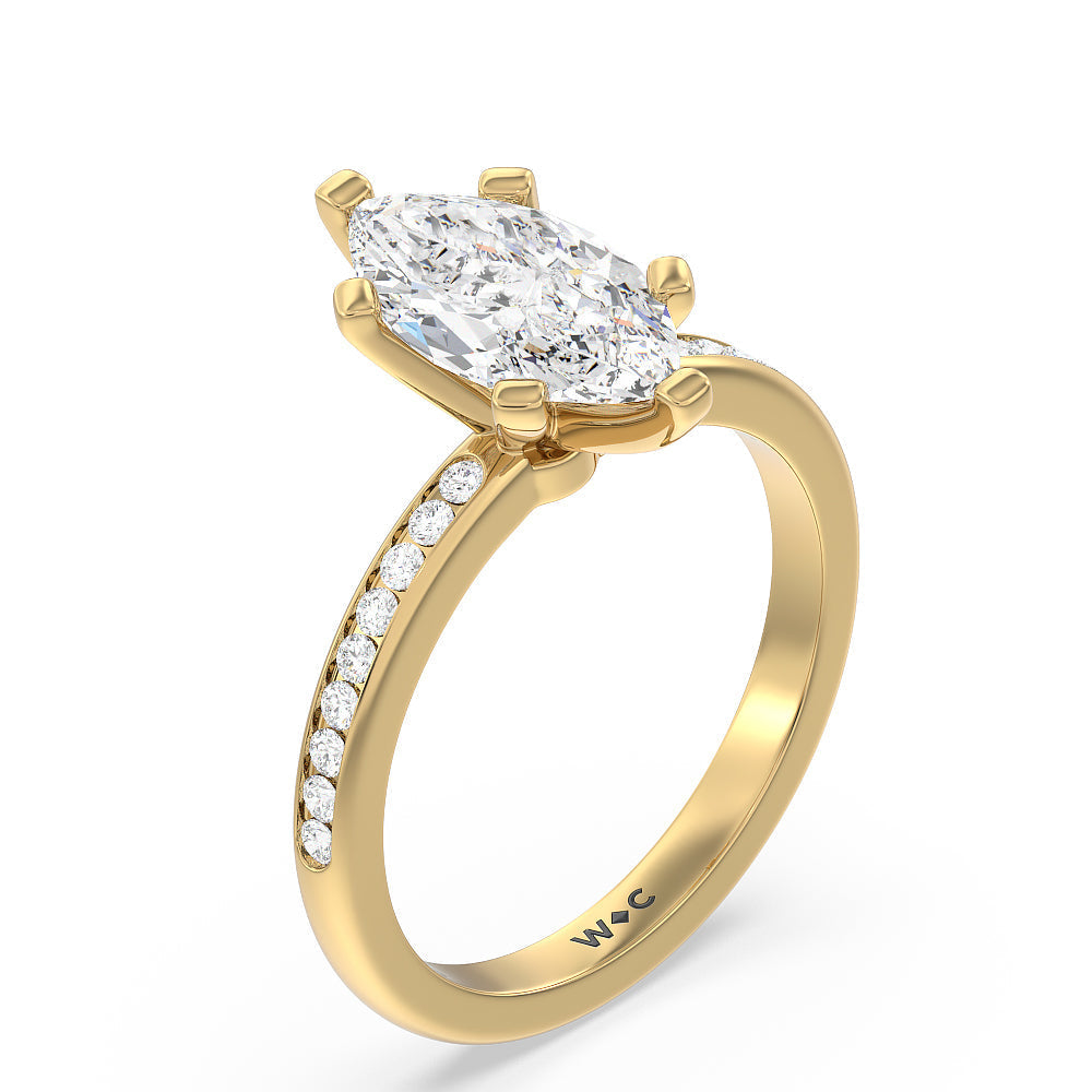 Marquise Cut Channel Set Diamond Engagement Ring with Lab Grown Diamond in 14KT Yellow Gold view 3
