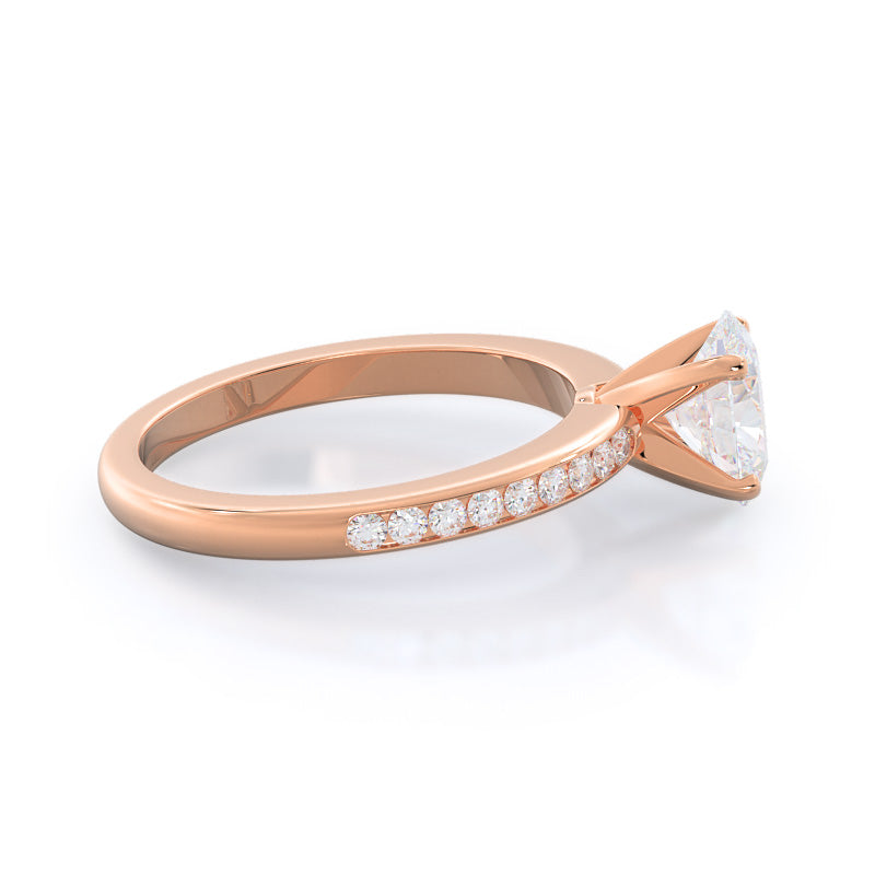 Oval Cut Channel Set Diamond Engagement Ring with Lab Grown Diamond in 14KT Rose Gold view 3
