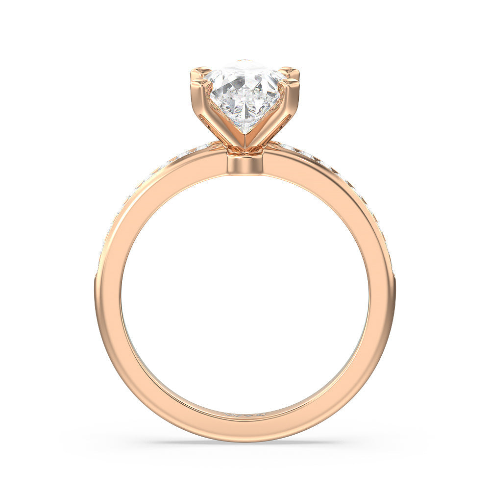 Pear Cut Channel Set Diamond Engagement Ring with Lab Grown Diamond in 14KT Rose Gold view 2
