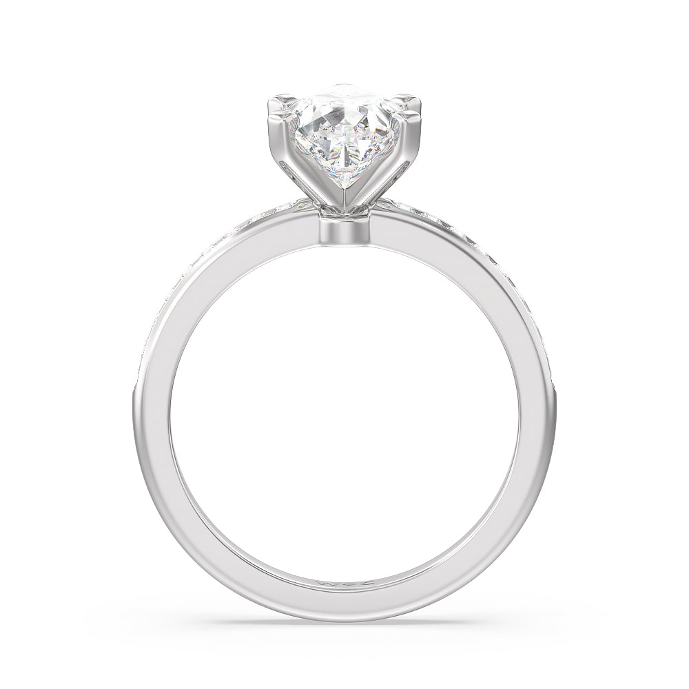Pear Cut Channel Set Diamond Engagement Ring with Lab Grown Diamond in 14KT Platinum view 2
