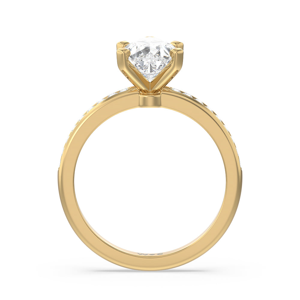 Pear Cut Channel Set Diamond Engagement Ring with Lab Grown Diamond in 14KT Yellow Gold view 2
