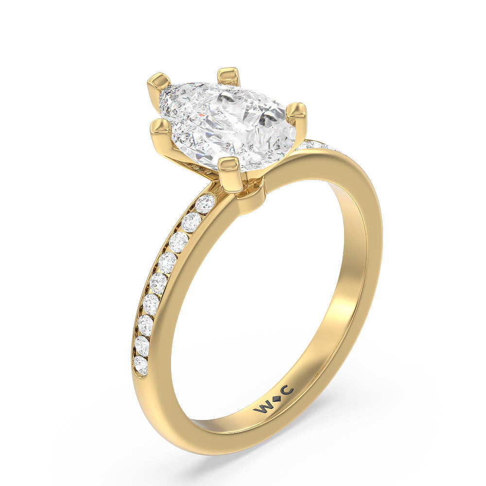 Pear Cut Channel Set Diamond Engagement Ring with Lab Grown Diamond in 14KT Yellow Gold view 3
