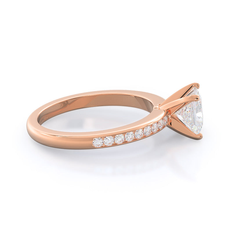 Princess Cut Channel Set Diamond Engagement Ring with Lab Grown Diamond in 14KT Rose Gold view 3
