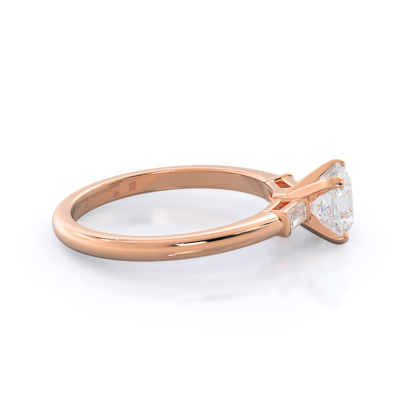 Asscher Cut Three Stone Baguette Engagement Ring with Lab Grown Diamond in 14KT Rose Gold view 3

