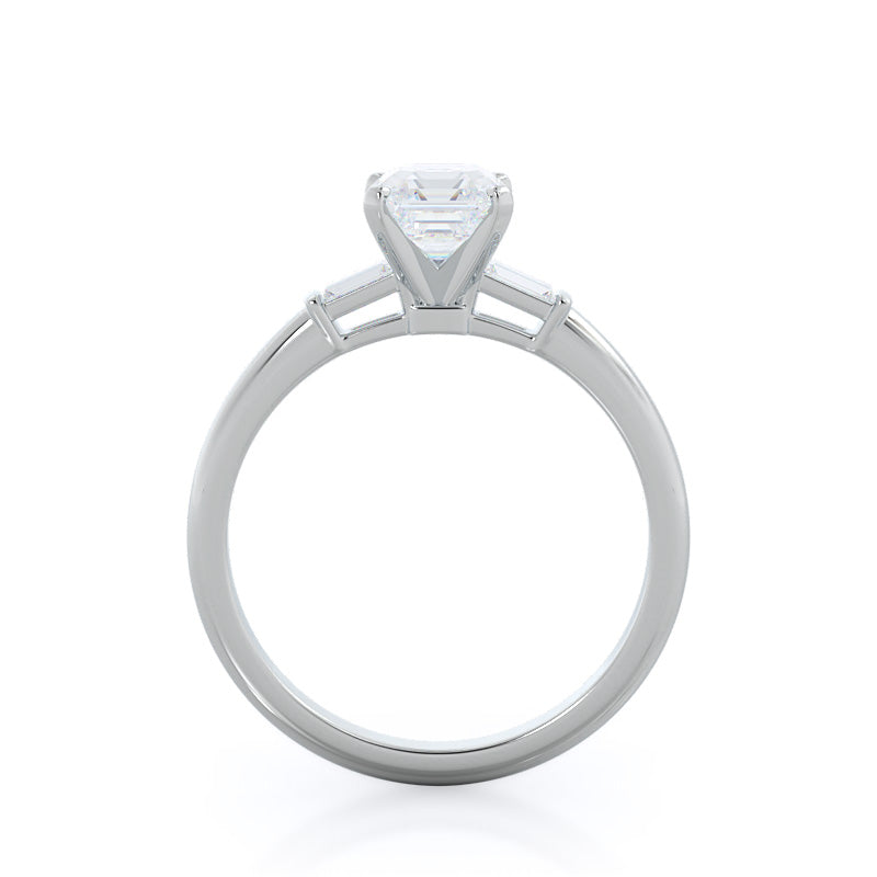 Asscher Cut Three Stone Baguette Engagement Ring with Lab Grown Diamond in 14KT Platinum view 2
