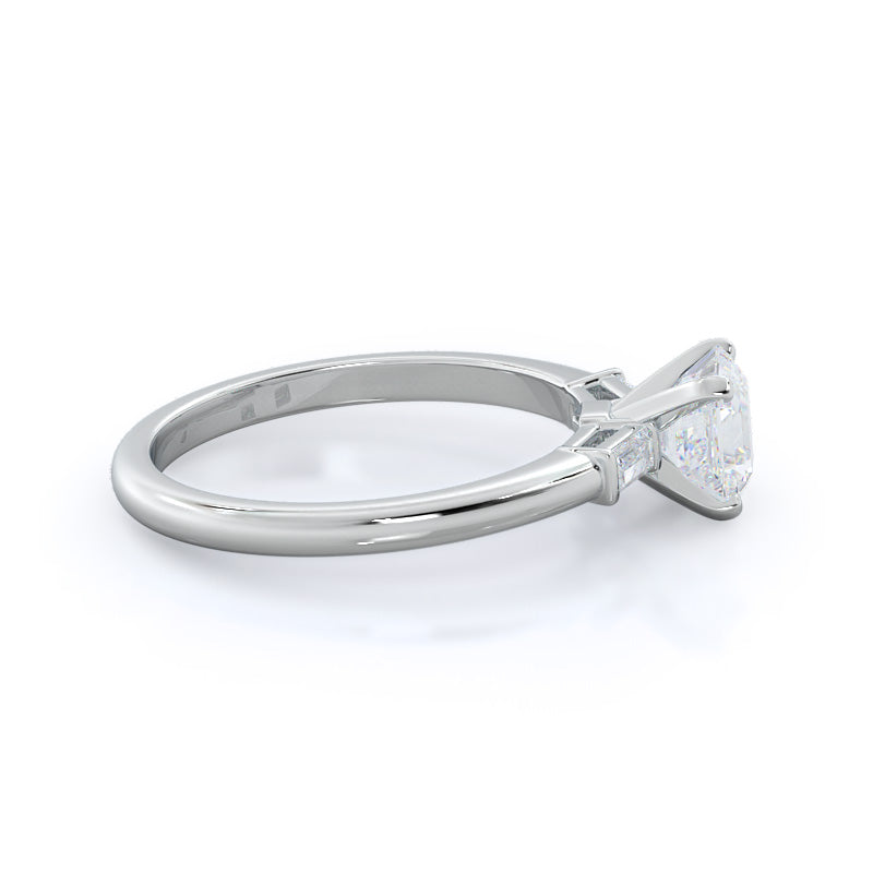 Asscher Cut Three Stone Baguette Engagement Ring with Lab Grown Diamond in 14KT Platinum view 3
