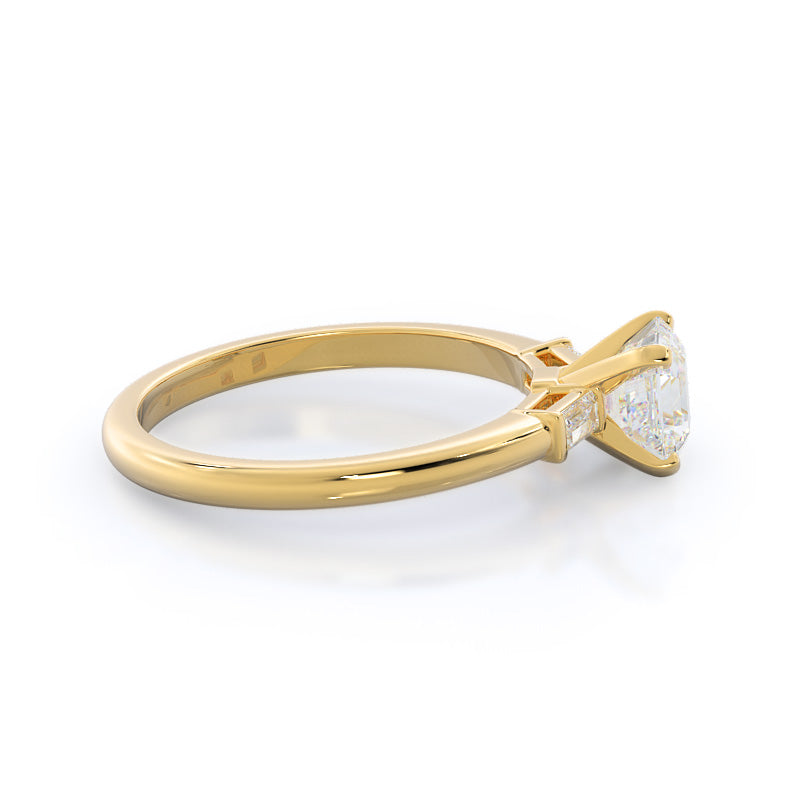 Asscher Cut Three Stone Baguette Engagement Ring with Lab Grown Diamond in 14KT Yellow Gold view 3
