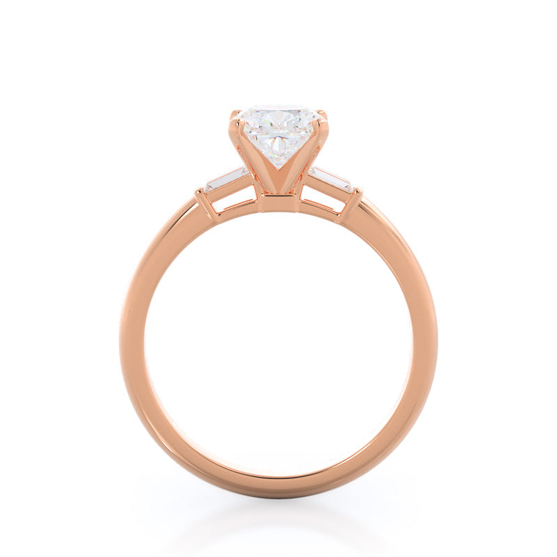 Cushion Cut Three Stone Baguette Engagement Ring with Lab Grown Diamond in 14KT Rose Gold view 2
