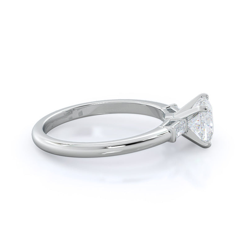 Cushion Cut Three Stone Baguette Engagement Ring with Lab Grown Diamond in 14KT Platinum view 3
